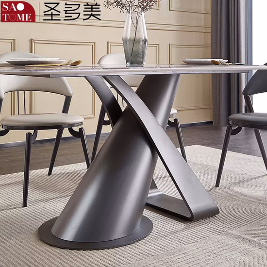 Mesa de jantar moderna com base de aço inoxidável para uso doméstico em laje de mármore/rocha